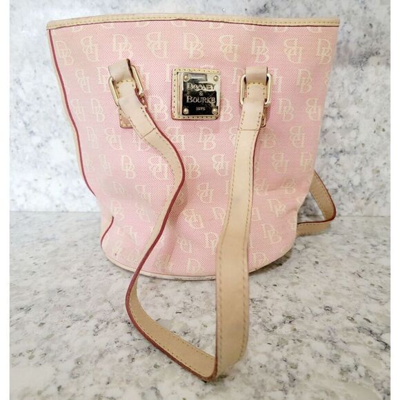 Dooney & Bourke Handbags - Dooney‎ and Bourke VTG Canvas Leather Bucket Shoulder Bag Pink 1970's  DAMAGE